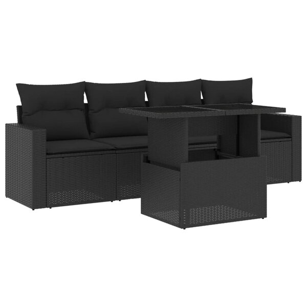 vidaXL Salon de jardin 5 Pièces avec coussins noir résine tressée