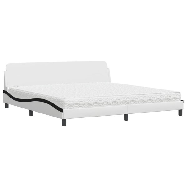 vidaXL Lit avec matelas blanc et noir 200x200 cm similicuir