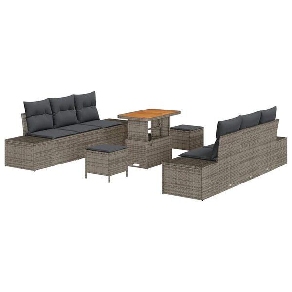 vidaXL Ensemble de canapé de jardin avec coussin 9 Pièces Gris Poly rotin