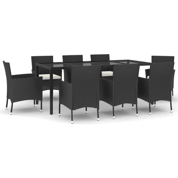 vidaXL Ensemble à manger jardin 9Pièces et coussins noir résine tressée