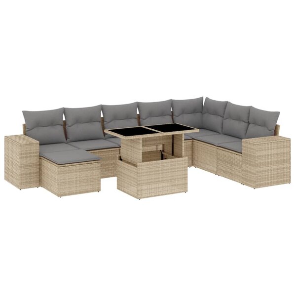 vidaXL Salon de jardin avec coussins 9 Pièces beige résine tressée