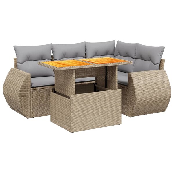vidaXL Salon de jardin avec coussins 5 Pièces beige résine tressée