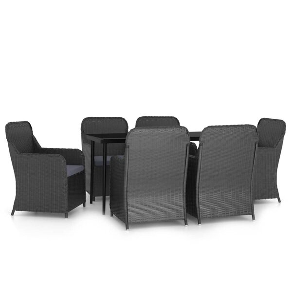 vidaXL Ensemble à manger de jardin avec coussins 7 Pièces Noir
