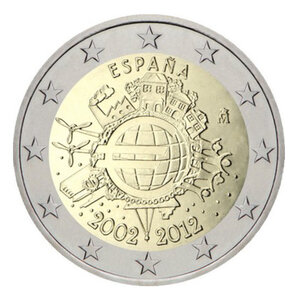 2 euros commémorative Espagne 2012 - 10 ans de l'Euro.
