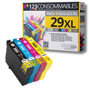 123CONSOMMABLES – 29XL – Pack 4 cartouches d’encre compatible avec Epson 29XL Multipack Fraise pour XP-342 XP-352 XP-452 XP-332 XP-245 XP-442 XP-255 XP-355 XP-455 XP-247 XP-432 XP-435 XP-335 XP-345 (1 Noir 1 Cyan 1 Magenta 1 Jaune)