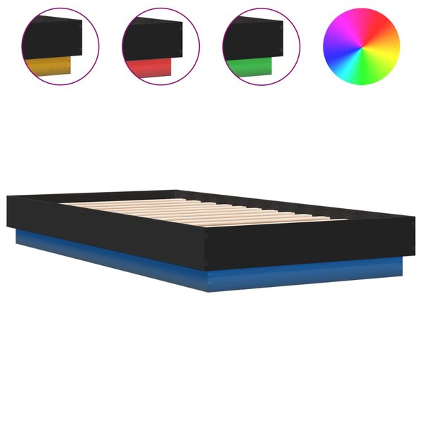vidaXL Cadre de lit sans matelas avec lumières LED noir 75x190 cm
