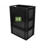 Pack and Move - Lot 3 Bacs Gerbables - Charge 20 kg - 60 x 40 x 32 cm - Stockage  Rangement  Outils  Bricolage - Résistant - Réutilisable - 60L