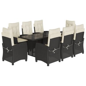 vidaXL Ensemble à manger de jardin 9Pièces coussins noir résine tressée