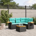 vidaXL Salon de jardin 5 Pièces avec coussins noir résine tressée