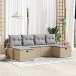 vidaXL Ensemble de canapé de jardin 6 Pièces Beige Poly rotin