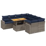 vidaXL Salon de jardin 9 Pièces avec coussins gris résine tressée
