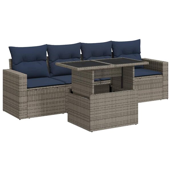 vidaXL Salon de jardin 5 Pièces avec coussins gris résine tressée acacia