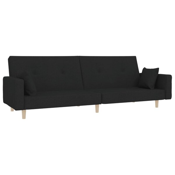 vidaXL Canapé-lit à 2 places avec deux oreillers noir tissu