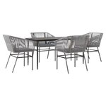 vidaXL Ensemble à manger jardin coussins 5 Pièces gris poly rotin verre