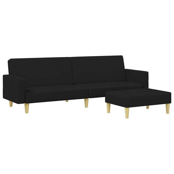 vidaXL Canapé-lit à 2 places avec repose-pied noir tissu