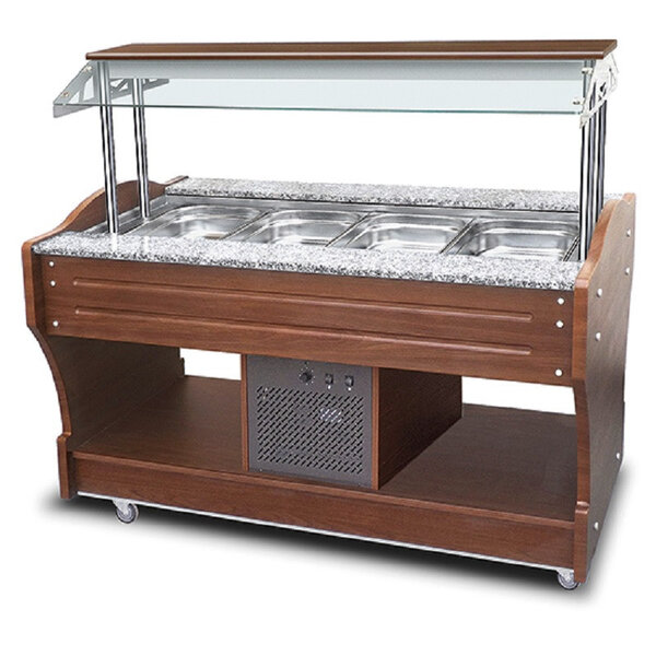 Buffet réfrigéré self-service professionnel - 4 gn 1/1 - virtus - r290 - bois 1550x900x1350mm