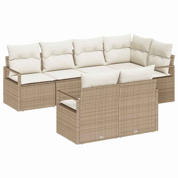 vidaXL Ensemble de canapé de jardin 7 Pièces Beige et blanc polyrotin