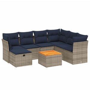 vidaXL Salon de jardin 8 Pièces avec coussins gris résine tressée