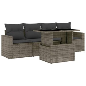 vidaXL Salon de jardin 5 Pièces avec coussins gris résine tressée