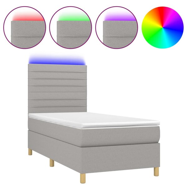 vidaXL Sommier à lattes de lit et matelas et LED Gris clair 90x190 cm