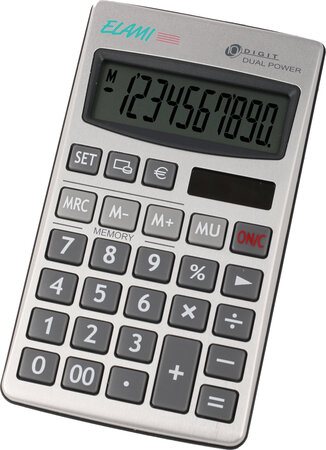 Calculatrice Solaire et piles 120 x 75 mm 10 chiffres et étui ELAMI