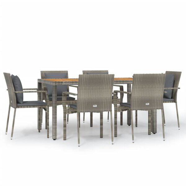 vidaXL Ensemble à manger jardin et coussins 7 Pièces gris rotin