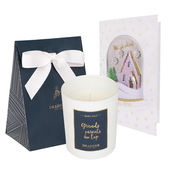 Lot Cadeau Bougie Grands-parents Au Top & Carte Joyeuses Fêtes - Avec Sac Cadeau - Draeger paris