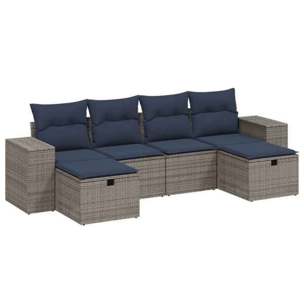 vidaXL Salon de jardin 6 Pièces avec coussins gris résine tressée