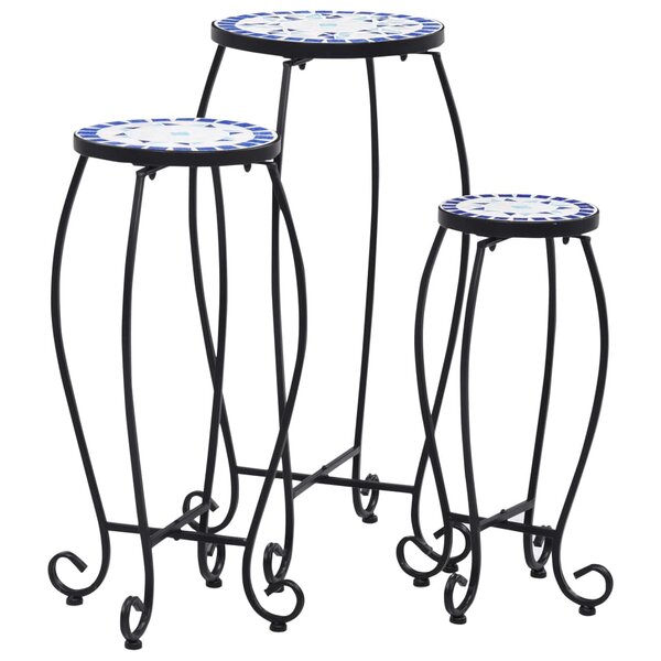 vidaXL Tables mosaïque 3 Pièces Bleu et blanc Céramique