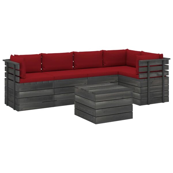 vidaXL Salon palette de jardin 6 Pièces avec coussins Bois de pin massif