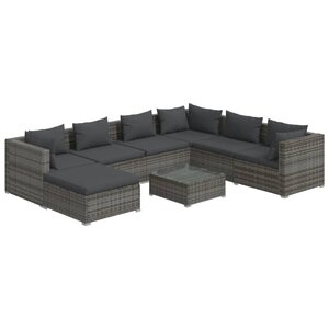 Salon de jardin meuble d'extérieur ensemble de mobilier 8 pièces avec coussins résine tressée gris 02_0017689