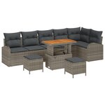 vidaXL Canapé de Jardin 9 Pièces avec Coussins Gris en Rattan Poly Acacia