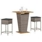 vidaXL Ensemble de bar de jardin 3 Pièces et coussins gris résine tressée