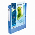 Boîte de classement Kreacover® A4 avec fermeture par bouton pression et pochette frontale transparente, 240 x 330 x 40 mm, polypropylène chromaline, transparent, bleu