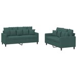vidaXL Ensemble de canapés 2 Pièces avec coussins Vert foncé Velours