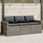 vidaXL Canapé de jardin avec coussins 3 places gris résine tressée