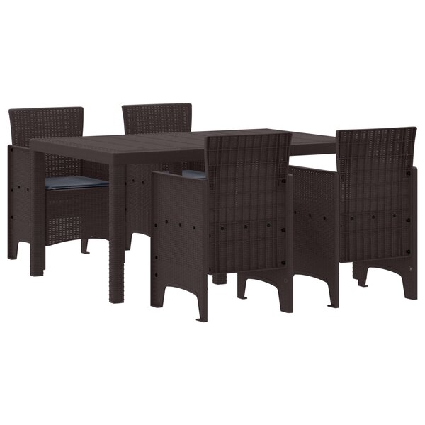 vidaXL Ensemble de 5 Pièces de Repas de Jardin avec Coussins en Poly Rattan Marron