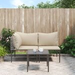 vidaXL Salon de jardin 3 Pièces avec coussins Gris Résine tressée