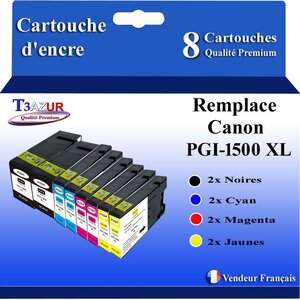 T3AZUR - 8x Cartouches compatibles avec Canon PGI1500XL PGI-1500 XL pour Canon Maxify MB-2050 MB-2150 MB-2155 MB-2350 MB-2750 MB-2755