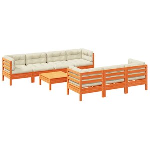 vidaXL Salon de jardin 8 Pièces avec coussins marron cire bois pin massif