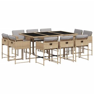 vidaXL Ensemble à manger de jardin et coussins 11 Pièces mélange beige