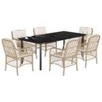 vidaXL Ensemble à manger de jardin et coussins 7 Pièces beige poly rotin