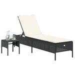 vidaXL Chaise longue avec table et coussin noir résine tressée