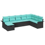 vidaXL Ensemble de canapé de jardin 8 Pièces Noir et turquoise polyrotin