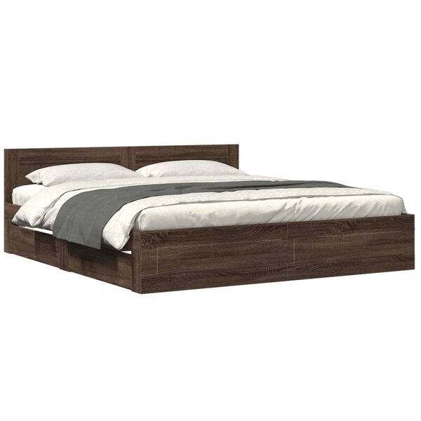 vidaXL Cadre de lit tête de lit sans matelas chêne marron 200x200 cm