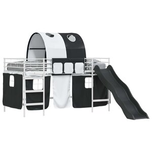 vidaXL Cadre de lit superposé pour enfants avec rideaux Blanc et Noir