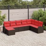 vidaXL Ensemble de canapé de jardin 8 Pièces Marron et rouge Poly rotin