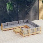 vidaXL Salon de jardin 11 Pièces avec coussins gris bois de pin