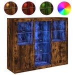 vidaXL Buffets avec lumières LED 3 Pièces chêne fumé bois d'ingénierie