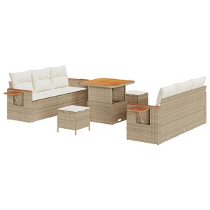 vidaXL Ensemble de Canapés de Jardin 9 Pièces avec Coussins Beige Poly Rattan Acacia